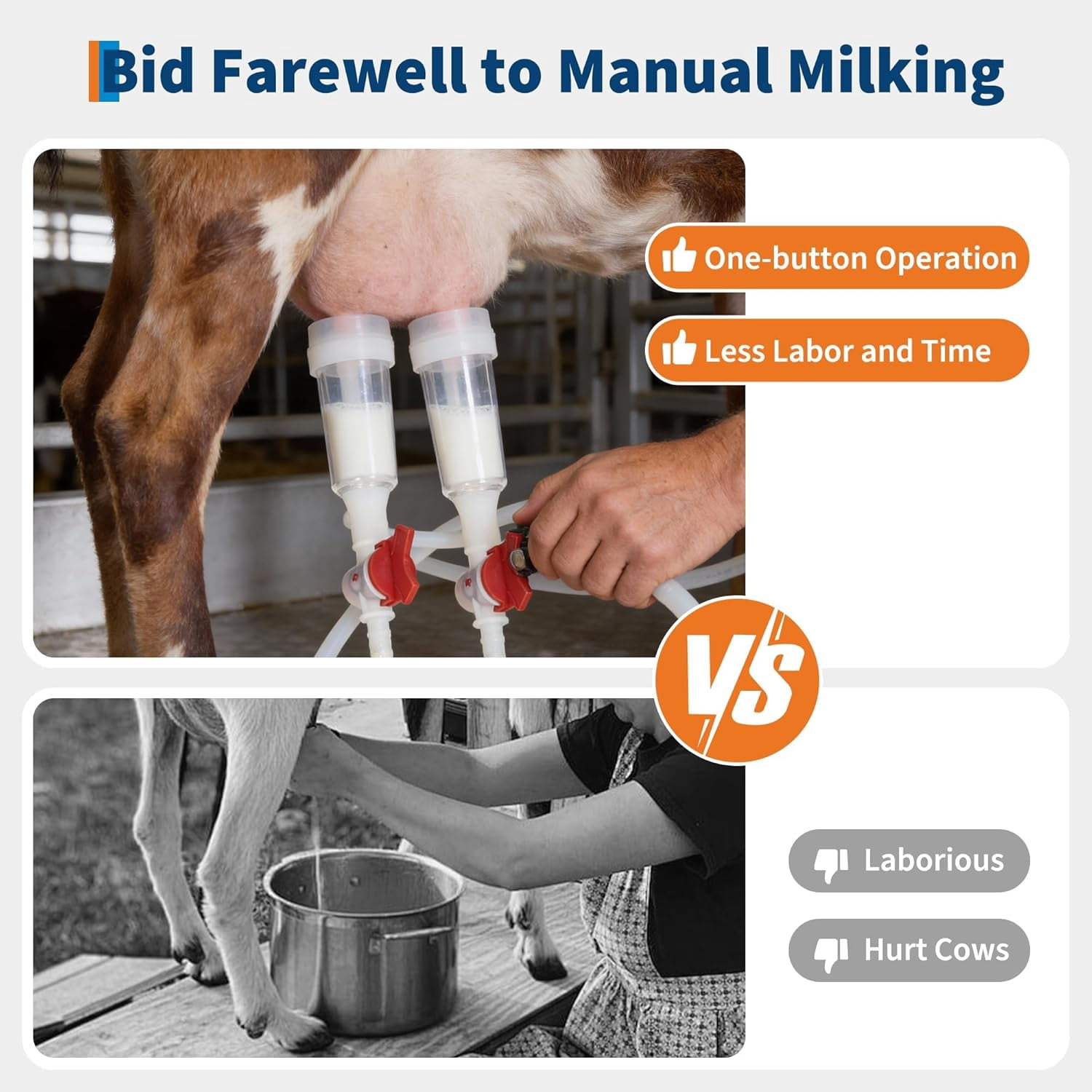 Historyli 3L Goat Electric Milking Machine, Portable Automatic Breast Pump with 2 Teat Cups, Stainless Steel Bucket