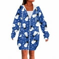thumbnail image 5 of Women's Christmas Printed Long Sleeve Hooded Sweatshirt Jacket with Drawstring and Zipper Pockets, Fashionable Casual Wear for Fall and Winter,Blue,L, 5 of 6