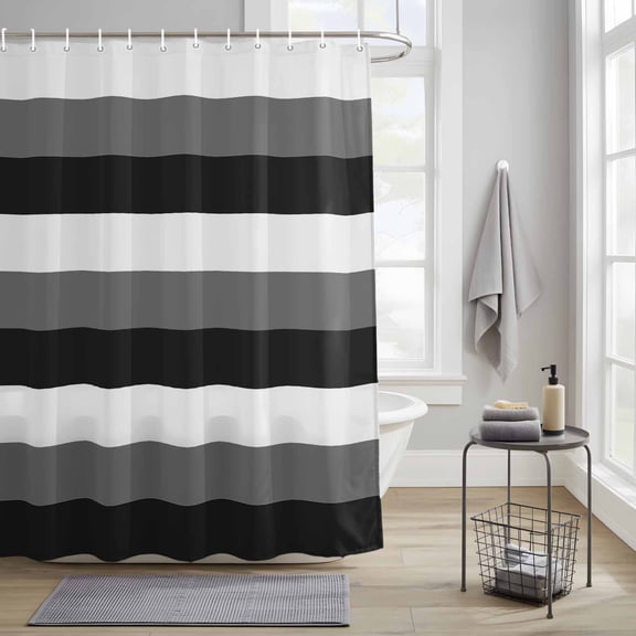 Bathroom Shower Curtain Abstract Minimalist Black Grey White Stripe Waterproof Shower Curtains with Hooks, Geometric Line Bath Curtains Bathtub Curtain Home Decor 36x72in