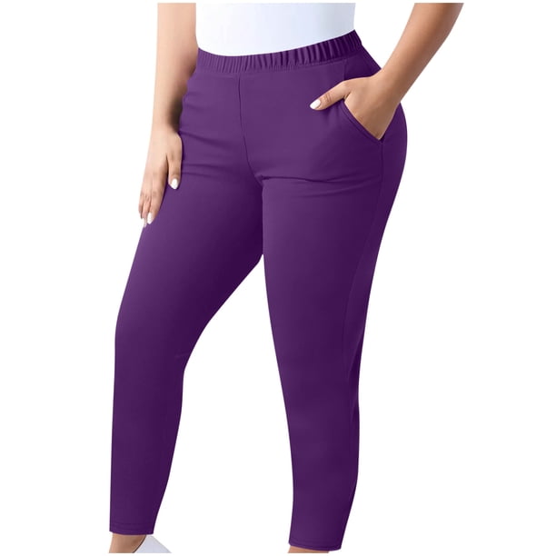 TaTaai Women's Plus Size Casual Yoga Pants with Pockets High Waist Elastic Stretchy Solid Color Sports Leggings Comfy Lounge Trousers Daily Workout Home Bottoms Gift