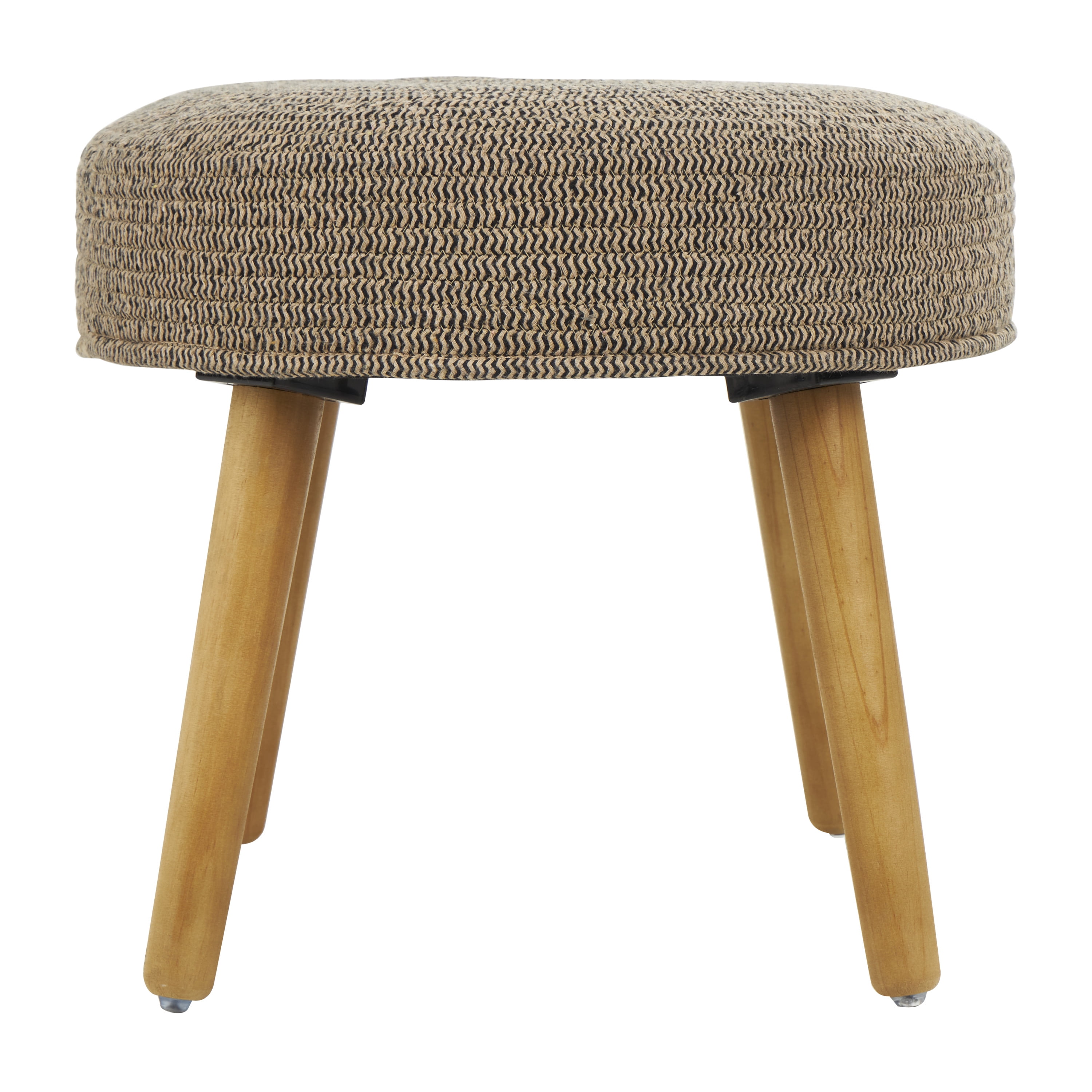 DecMode Polyester Chevron Textured Stool with Brown Wooden Legs, Brown