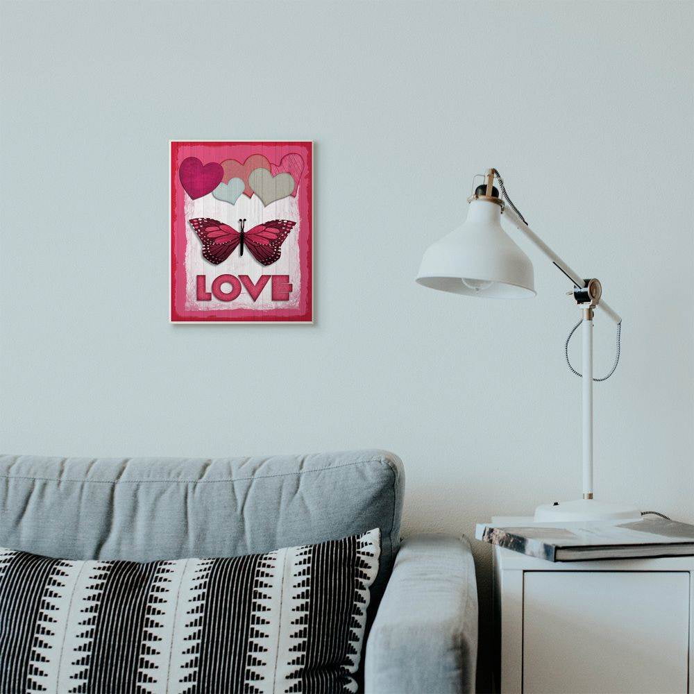 Stupell Industries Butterfly Love Heart Pink Design Wall Plaque Art by Kimberly Allen
