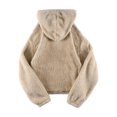 thumbnail image 4 of Sherpa Fleece Crop Hoodie Long Sleeve Soft Pullover Hooded Sweater Tops Womens Teen Girls Fall Winter Casual Clothes (M, Khaki), 4 of 5