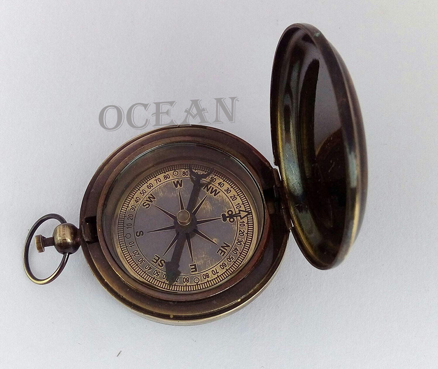 Pocket Compass Nautical Solid Brass Vintage Ship Navigation Push Button Compass