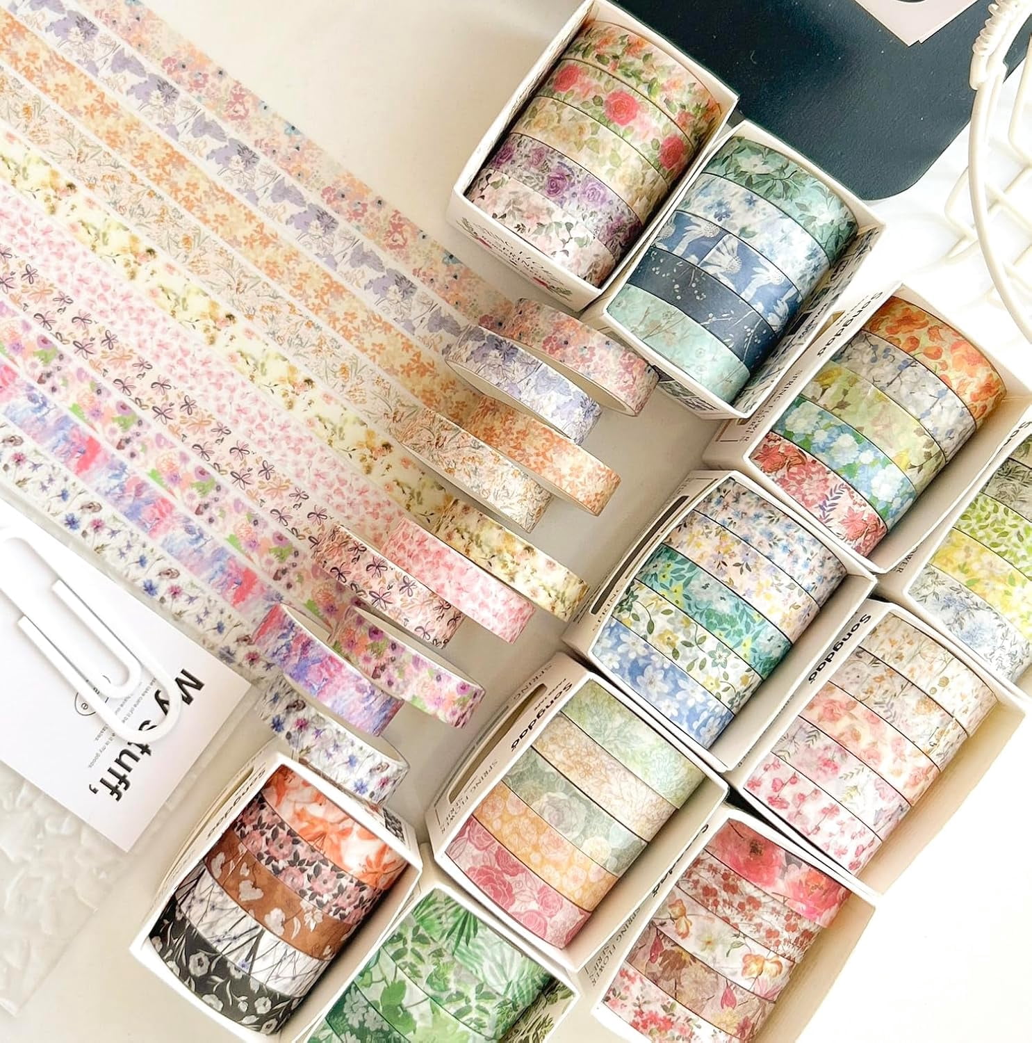 Flowers Washi Tape Set Floral Patterns Decorative Skinny Blooms Masking Tapes for Arts, DIY Crafts, Journals, Planners, Scrapbook, Wrapping