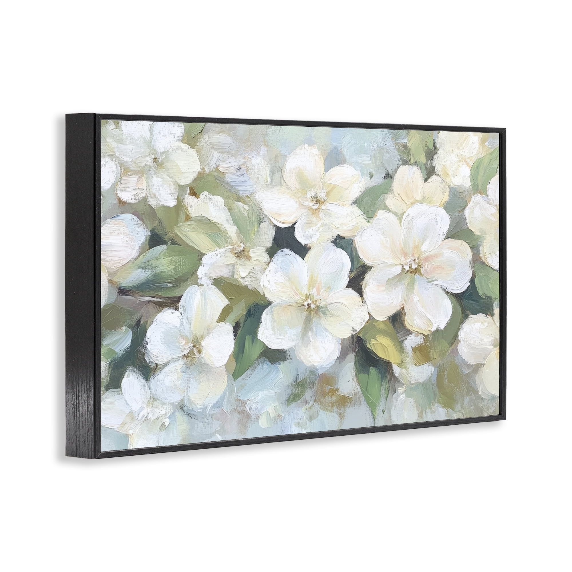 Stupell Industries Painted White Flowers in Leaves Black Framed Giclee Art, design by Petal Prints Design