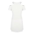 thumbnail image 3 of Womens Plain Cold Shoulder Short Sleeve Mini Dress Summer Casual Shift Dresses-DF, 3 of 4