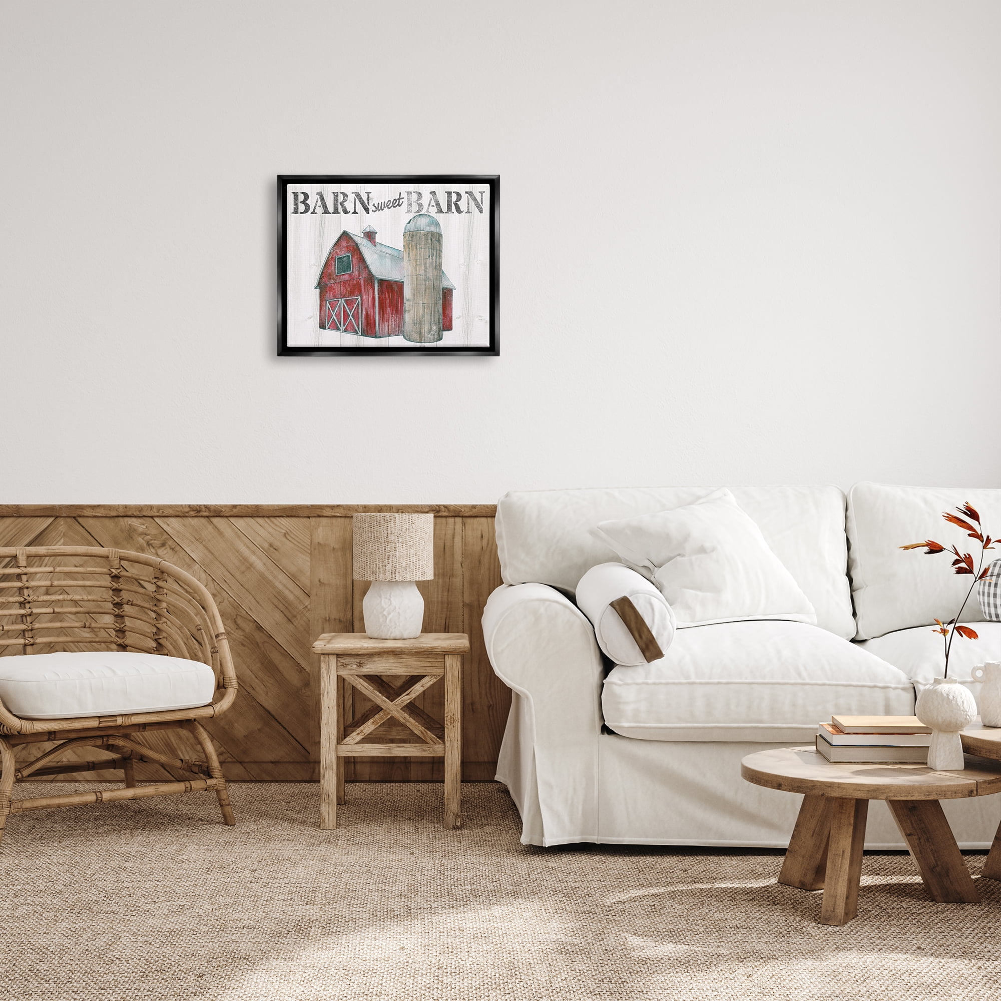 Stupell Industries Sweet Barn Rustic Phrase Landscape Painting Black Floater Framed Canvas Art Print Wall Art, 21 x 17