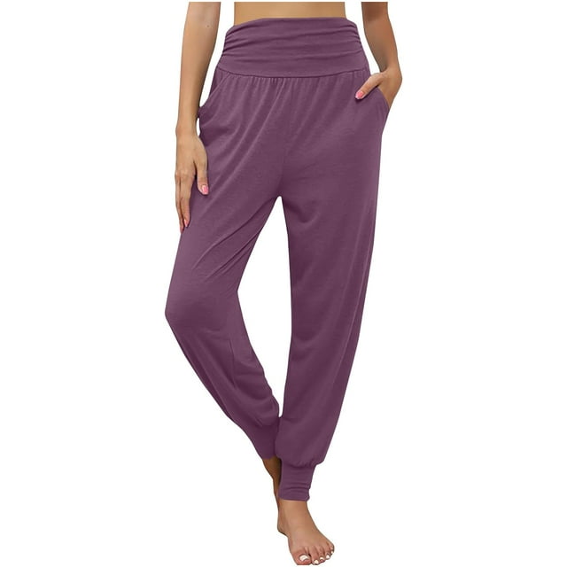 Timegard Womens Joggers High Waist Comfy Solid Color Pants Casual Loose Workout Trousers with Pockets