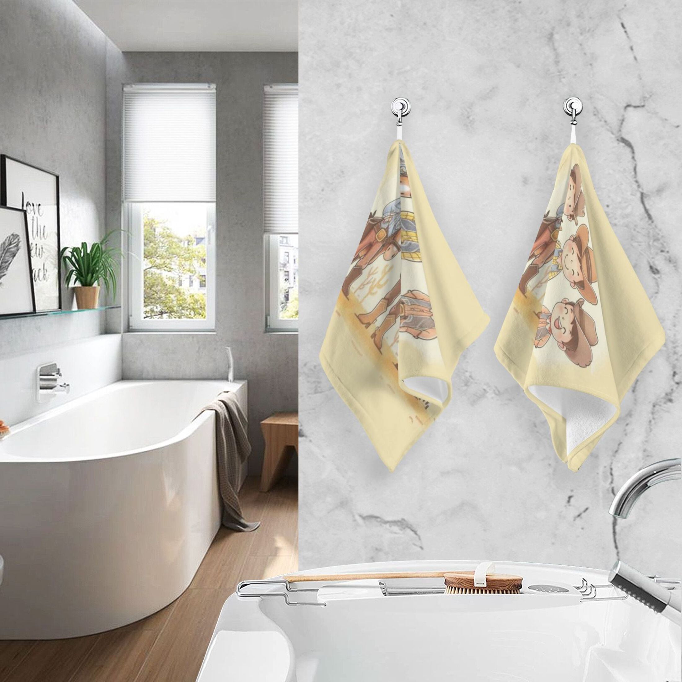 Cotton Towel Two-Piece 16x28 Inch One Sizex2 Face Towel Set Towel Set Cotton Hand Bath Towel Bathroom Beach Yellow Checkered Western Cowboy Boy