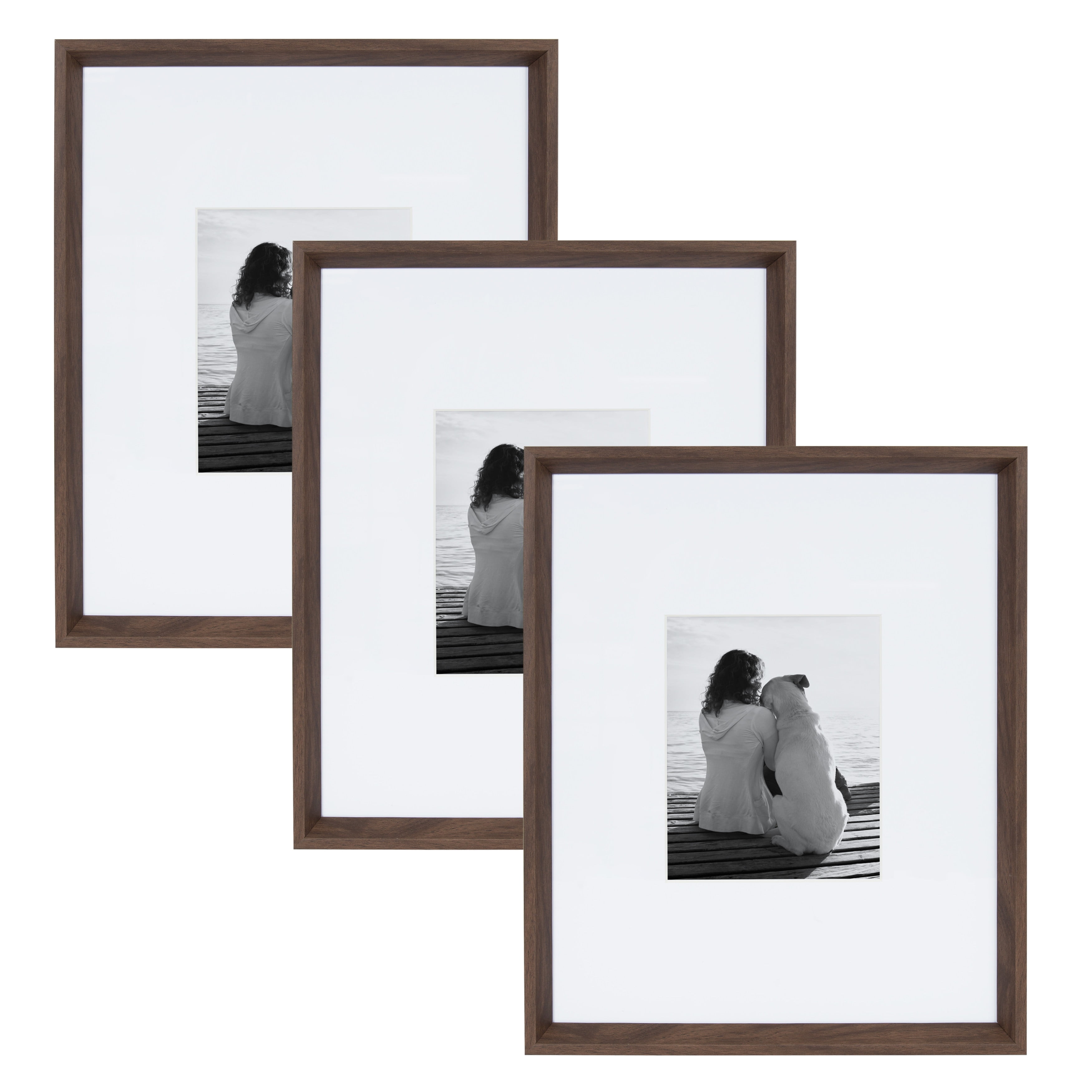  Kate and Laurel Calter Modern Wall Picture Frame Set, White 16x20  matted to 8x10, Pack of 3 : Everything Else