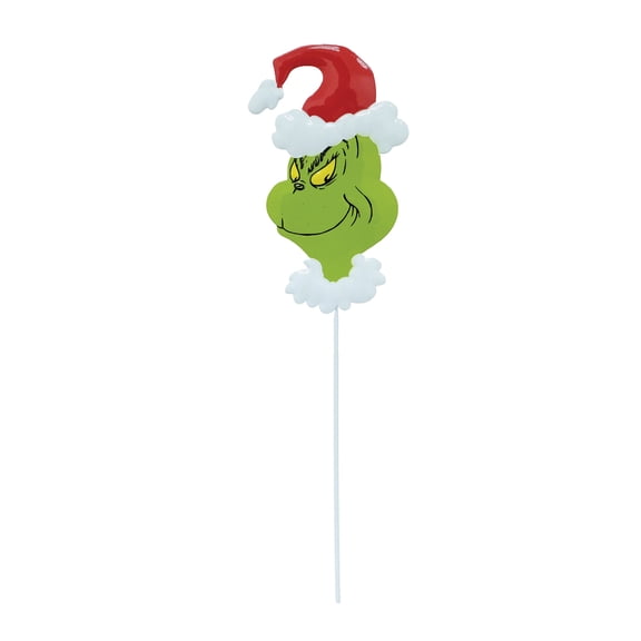 The Grinch Santa Hat Mini Tin Yard Stake – 15 Inch Holiday Outdoor Decoration