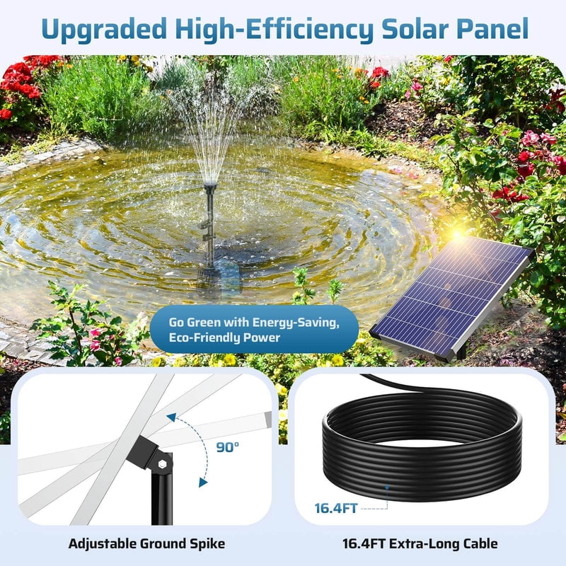 POPOSOAP 10W 120GPH Solar Water Fountain Pump Kit with 4 Sprayers(Blue)