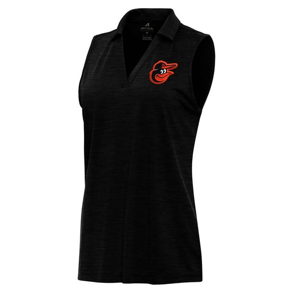Women's Antigua Heather Black Baltimore Orioles Layout Sleeveless Polo