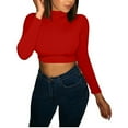 thumbnail image 3 of Hauts Courts à Manches Longues pour Femmes, Col Roulé Mi-Haut, Couleur Unie, Pulls Slim, 3 of 8