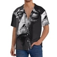 thumbnail image 7 of Lsque Monochrome Giraffe Expression print Men's Cuban Collar Short Sleeve Shirt Summer Beachwear Casual Button Down Fashionable Vacation Leisure Shirt-XX-Large, 7 of 7