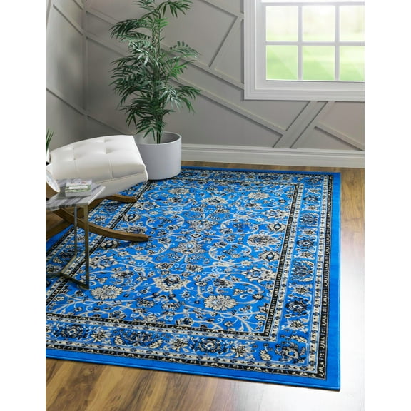 Unique Loom Sialk Hill Collection Area Rug - Washington (7' x 10' Rectangle Dark Blue/Black) Floral Traditional Perfect For Living Room Bed Room Dining Room Office