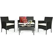 Topbuy 4PCS Rattan Wicker Furniture Set Loveseat Chairs Outdoor Cushioned Sofa
