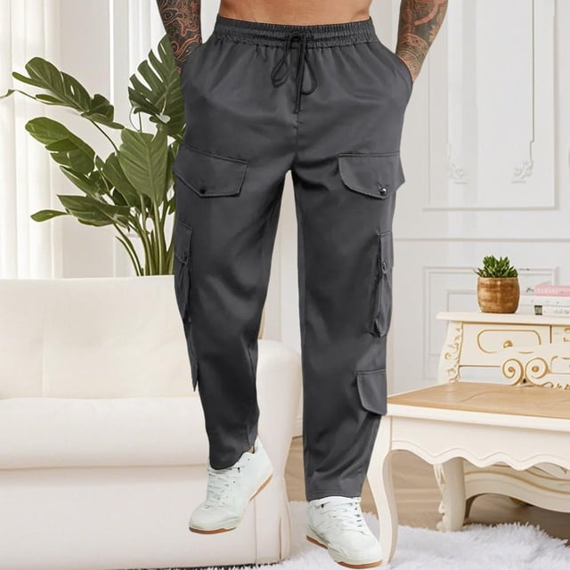 Yusimy Pantalon Cargo de Randonnée pour Hommes Pantalon d'Escalade Décontracté Couleur Unie Multi-Poches Style Utilitaire Durable