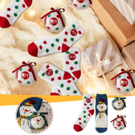 

SUWHWEA Christmas Socks And Christmas Balls Christmas Ball Coral Fleece Socks Gift Box Christmas Gift Thickened Cartoon Sleep Socks On Clearance