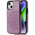 thumbnail image 7 of Design for iPhone 14 Plus Case with Tempered Glass Screen Protector Credit Card Holder Slot, PU Leather Wallet Phone Cases Kickstand Protective Cover for iPhone14plus iP14+ Women 6.7" Purple, 7 of 7