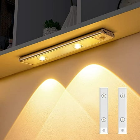 

DONGPAI 2Pack LED Motion Under Cabinet Light Counter Closet Lighting Night Lights for Kitchen Bedroom Cupboard Wardrobe Stairs 3 Light Color Dimmable USB Rechargeable