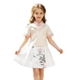 thumbnail image 2 of Girls Chinese Embroidered Pleated Skirt, Floral A-Line Midi Skirt with Elastic Waist for Kids, 2 of 5
