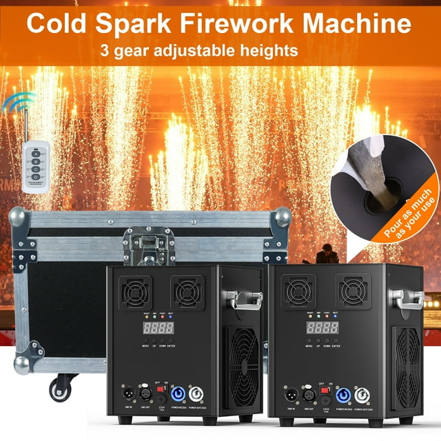 2 Pcs Machine à Feu d'Artifice Froid, 3 Vitesses Hauteur Réglable DMX Machine à Effet de Scène avec Étui de Vol pour Mariage Scène DJ Disco Danse Spectacle, Noir