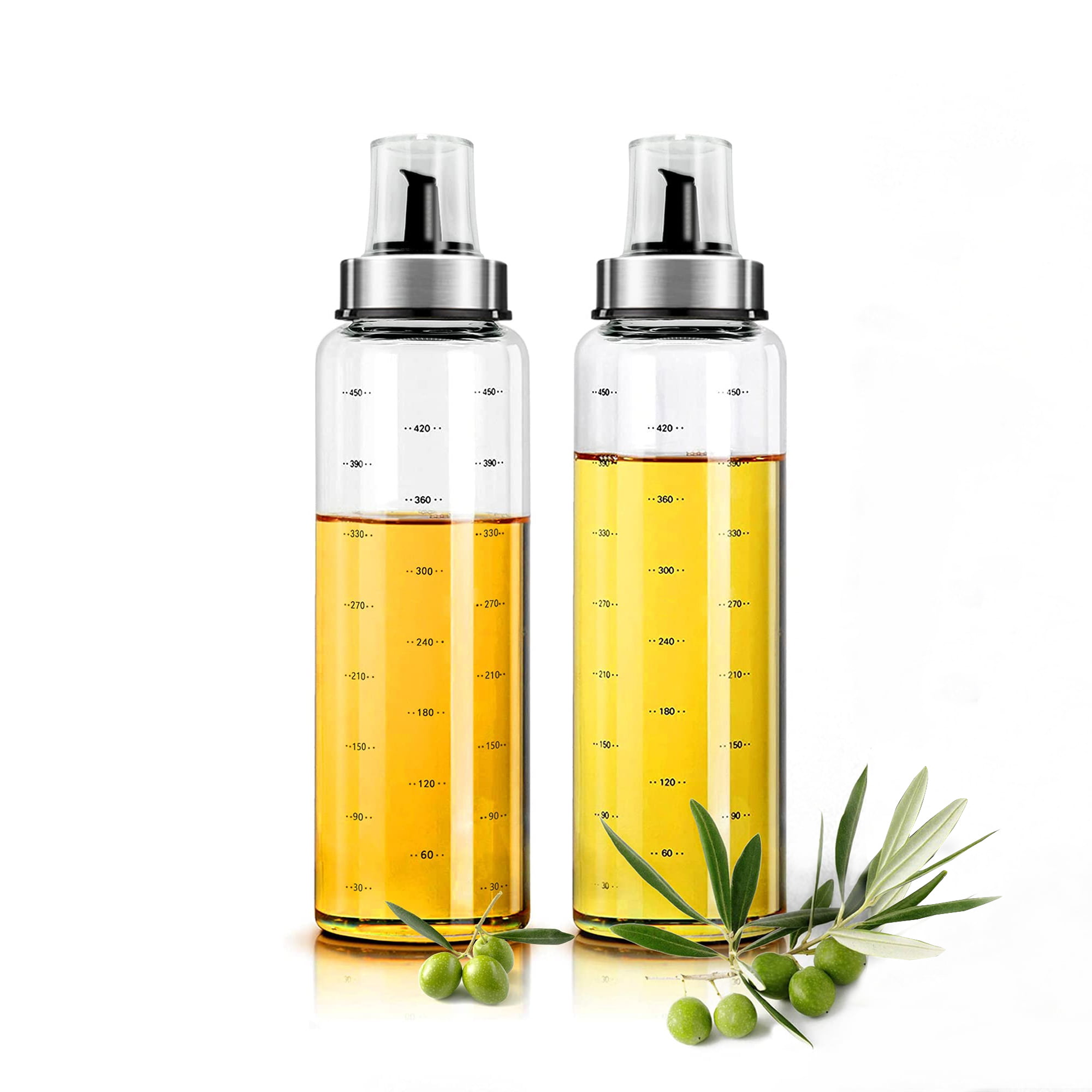 2 Pack 17 OZ Olive Oil Dispenser Bottle,Automatic opening and closing oil pot,17 Ounce Cooking Oil Cruet Glass,No Drip,Big Oil and Vinegar Dispenser Lead-Free Glass Oil Dispenser for Kitchen 