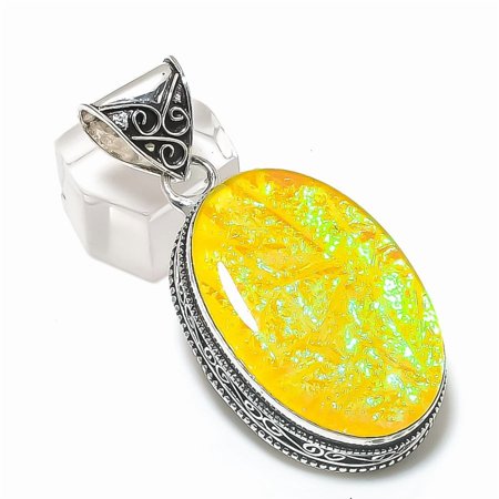 Natural Yellow Triplet Opal 925 Sterling Silver Jewelry Pendant 2.25"