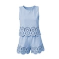 thumbnail image 6 of XFeng.Women's Sleeveless Lace Two Piece Shorts Set, Solid Color Round Neck Hollow Out Casual Romper Outfit.Blue.XS, 6 of 7