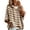 Khaki 01, variant on Karymi Womens T Shirts Horizontal Striped Knit Hooded Sweater, 3/4 Short Sleeve Loose Drawstring Pullover Top Womens Tops