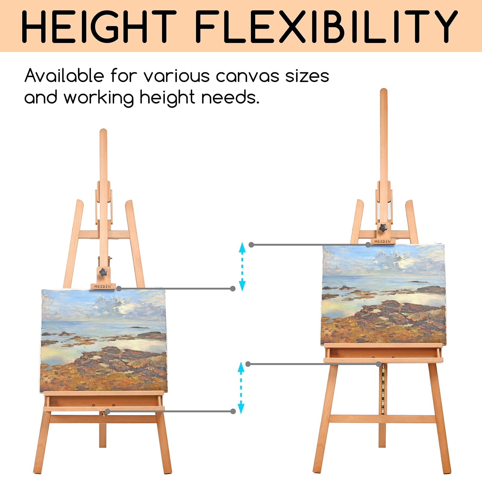 MEEDEN Wooden Easel Stand for Painting, Studio Easel with Artist Tray, Beech Wood Art Easel for Adults, Holds Canvas up to 48"
