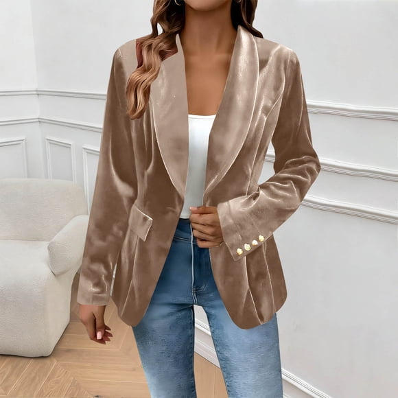 HongQid Women's Velvet Suit Blazer Jacket Casual Office Work Long Sleeve One Button Jacket Coat Blazer Pockets