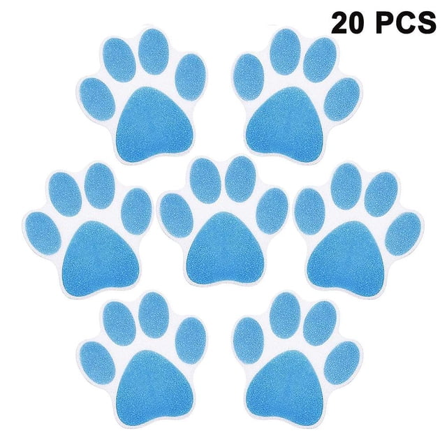 20 pegatinas antideslizantes para bañera, adhesivo con forma de huella de pata, color azul.