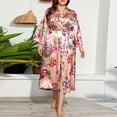 thumbnail image 2 of Women's Plus Size Satin Robes Vintage Boho Floral Silky Short Kimono Robe Bridesmaid Bride Birthday Party Nightwear, 2 of 4