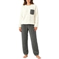 thumbnail image 2 of Miqool Womens Fuzzy Fleece Pajama Sets 2 Piece Long Sleeve Winter Warm Loungewear Sleepwear with Pocket, 2 of 9