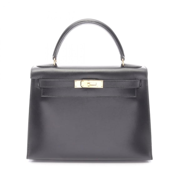 Pre-Owned Hermes Kelly 28, 2-way handbag, calfskin (box calf leather), black.