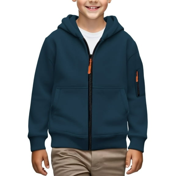 XIMIN Youth Boys Full Zip Long Sleeve Fleece Lined Hooded Hoodies Sweatshirt with Pockets Teen Lightweight Fall Winter Warm Trendy Pullover