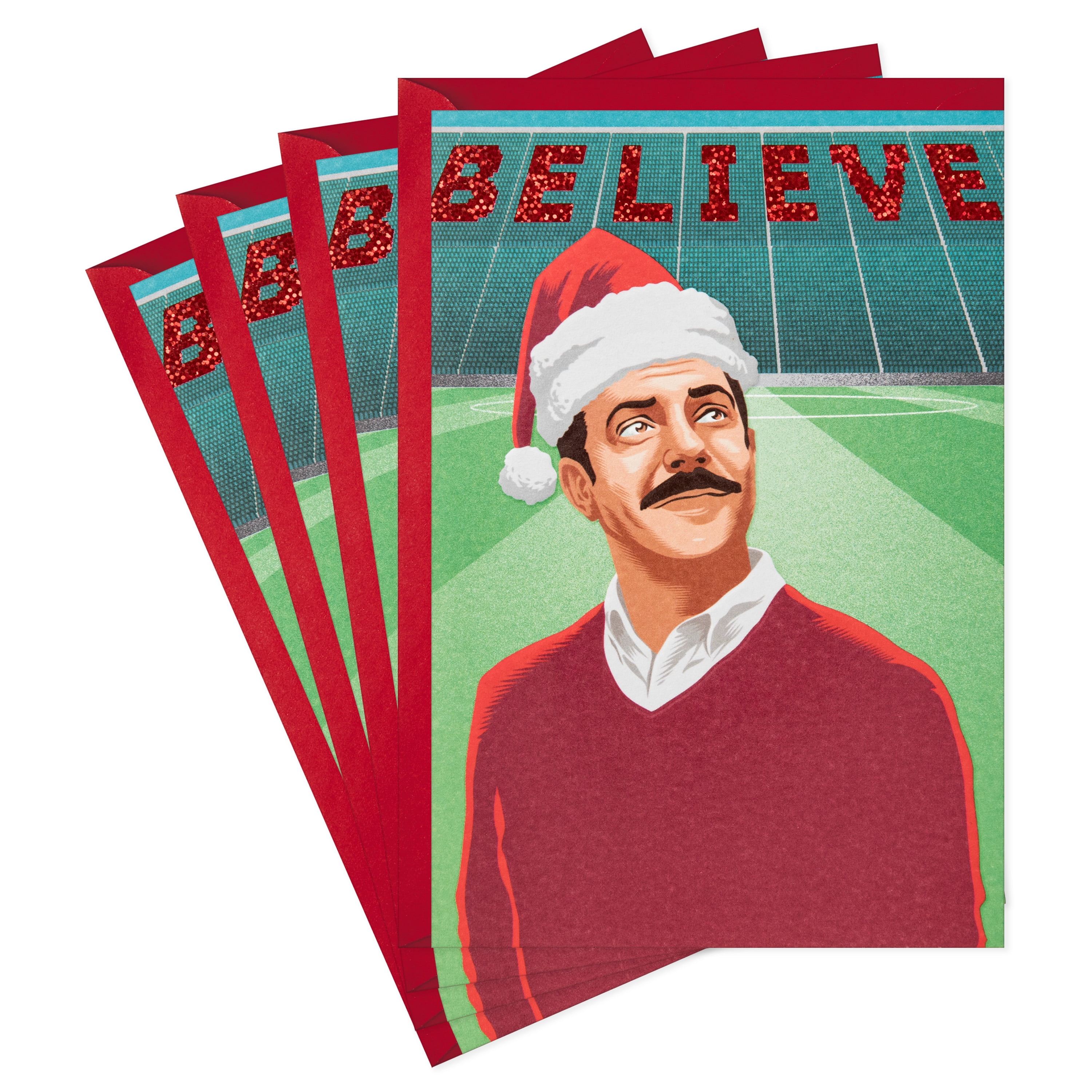 (2 pack) Hallmark Pack of Ted Lasso Christmas Greeting Cards, Believe (4 Holiday Cards with Envelopes)