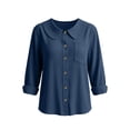 thumbnail image 6 of Hfnxid Women Button Down Shirts Corduroy Lapel Cardigan Loose Fit Casual Tshirts Dressy Solid Color Work Blouses Navy M, 6 of 7
