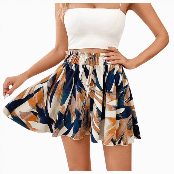 Ymyiu Dress Shorts Women Women's Shorts High Waisted Shorts Summer Casual Elastic Waisted High Rise Wide Leg Shorts Size M(Brown, M)