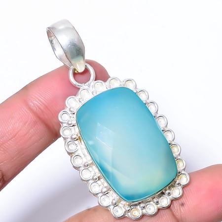 Chalcedony Gemstone 925 Sterling Silver Handmade Pendant 2.34" P195