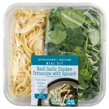 Basil Garlic Chicken Fettuccine with Spinach Ready to Cook Meal Kit, Serves 2