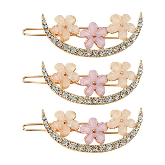 3 Pack Floral Rhinestone Hair Clips for Women Girls Elegant Gold Metal Hairpins Decorative Barrettes Hair Accessories