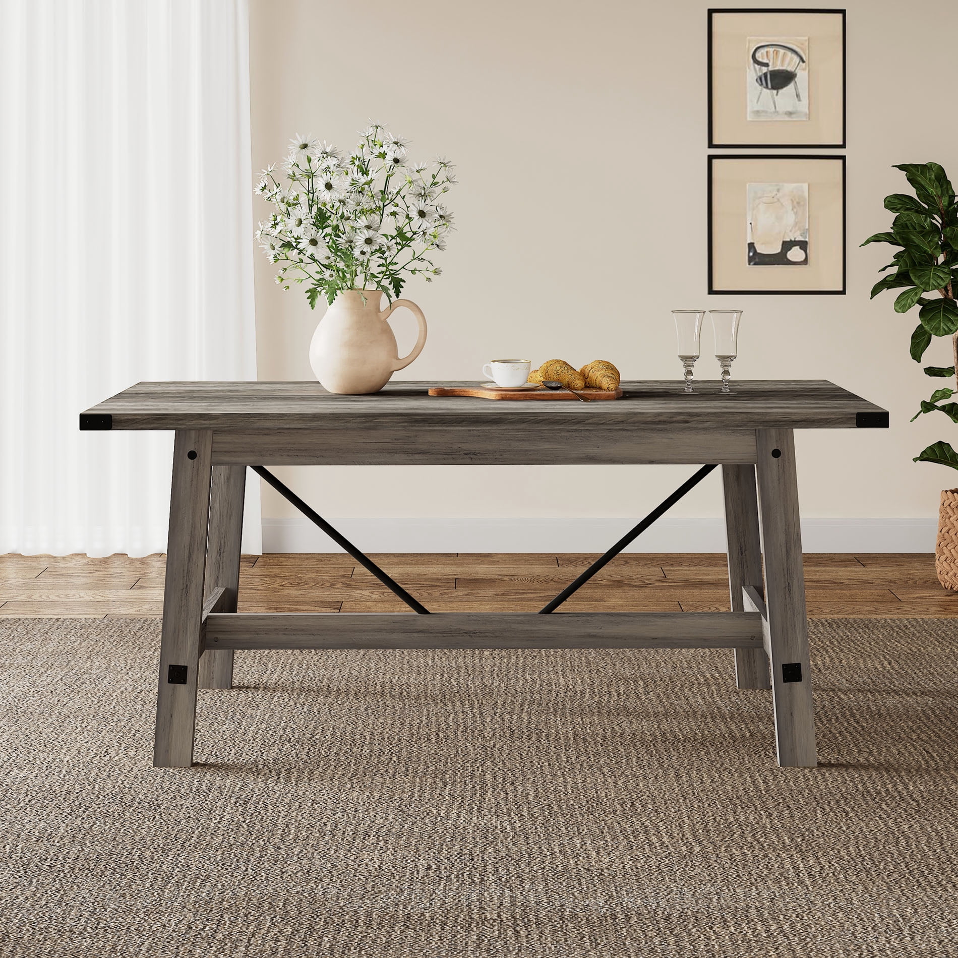 WAMPAT Modern Dining Room Table，67.7 Inch Rectangular Wood Kitchen Table for 6 Person