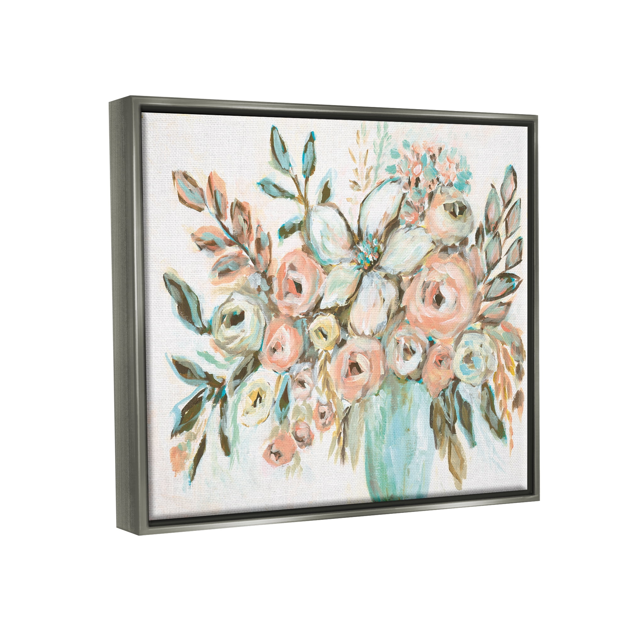 Stupell Industries Modern Peonies Arrangement Botanical & Floral Painting Gray Floater Framed Art Print Wall Art, 31 x 25