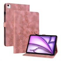 FJLBDE Case for iPad Air 11 Inch M3 2025/M2 2024 (7th/6th Gen), Embossed Flower PU Leather Flip Wallet Folio Stand Cover, Pink