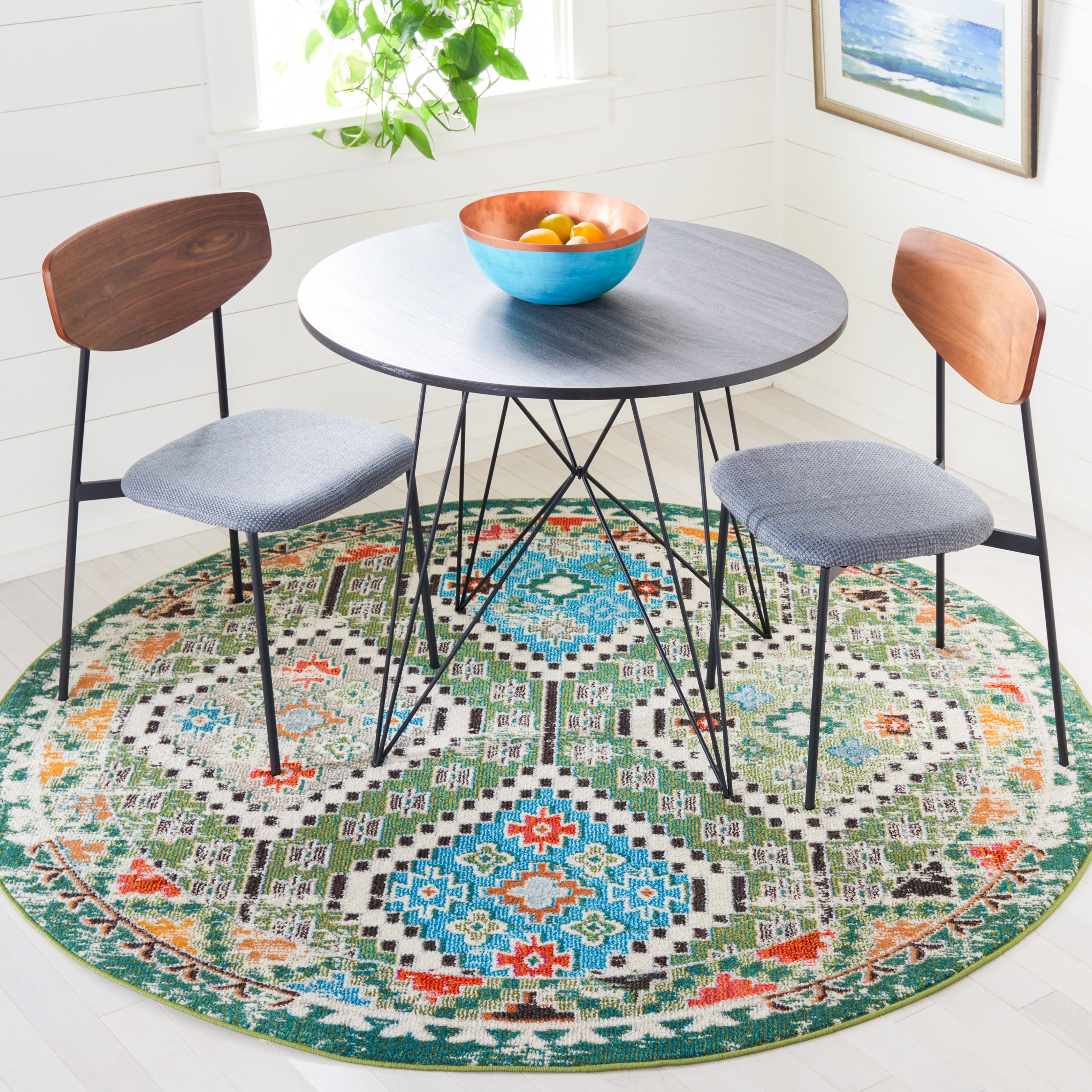 SAFAVIEH Madison Lanford Southwestern Area Rug, Green/Beige, 6'7" x 6'7" Round