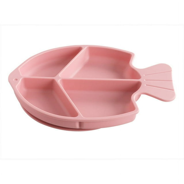 Suction Plate for Babies, Silicone Divided Dishes for Kids, Toddler Plates Portable First Stage Feeding Supplies, Toddler Plates Suction Kids Plate and Utensils Fish-Green Pink